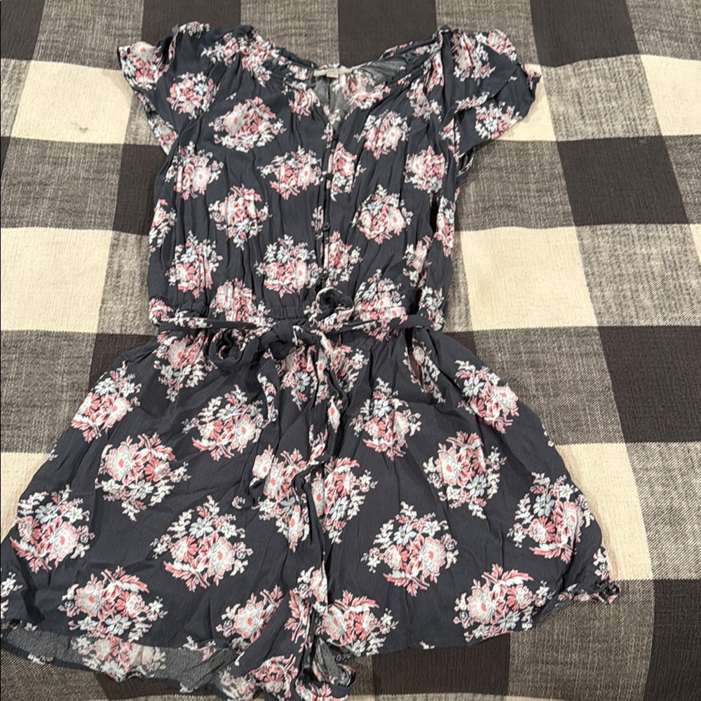 LOFT Black and Pink Floral Jumpsuit